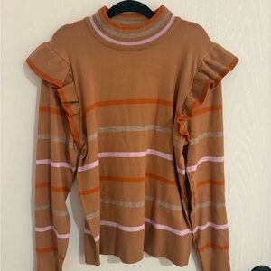 THML Multicolor Striped Ruffle Sleeve Sweatshirt